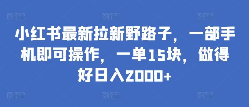 小红书最新拉新野路子，一部手机即可操作，一单15块，做得好日入2000+【揭秘】-云库资源