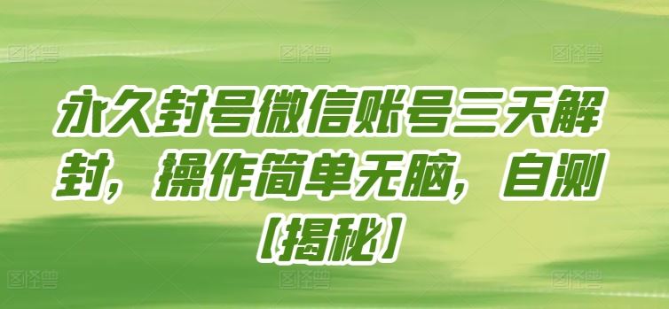 永久封号微信账号三天解封，操作简单无脑，自测【揭秘】-云库资源