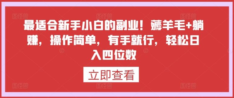 最适合新手小白的副业！薅羊毛+躺赚，操作简单，有手就行，轻松日入四位数【揭秘】-云库资源
