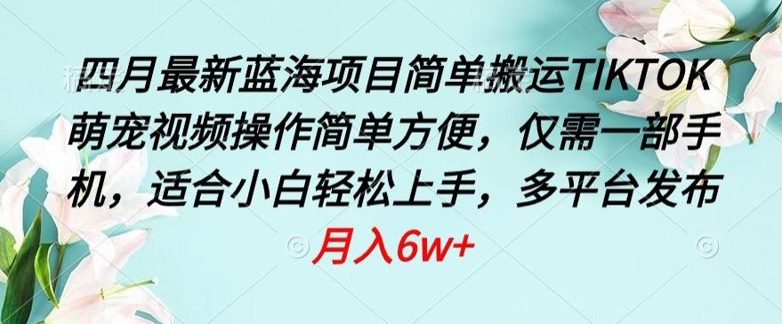 四月最新蓝海项目，简单搬运TIKTOK萌宠视频，操作简单方便，仅需一部手机【揭秘】-云库资源