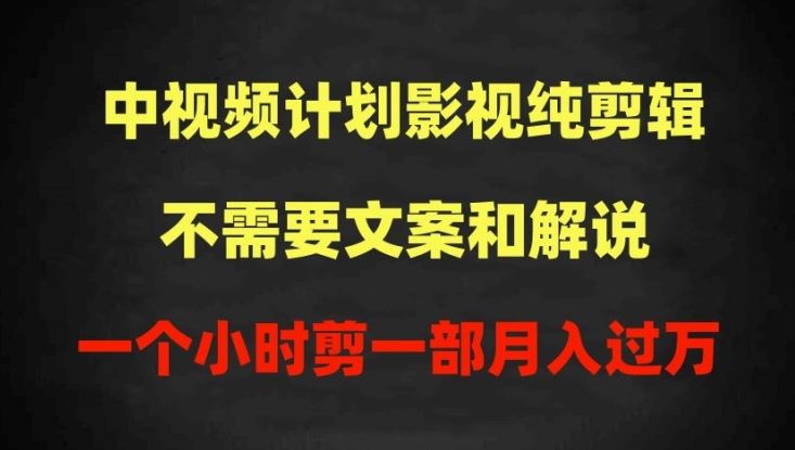 中视频计划影视纯剪辑，不需要文案和解说，一个小时剪一部，100%过原创月入过万【揭秘】-云库资源