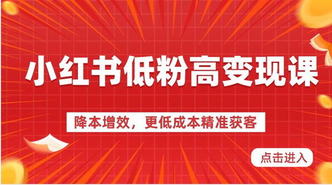 小红书低粉高变现课-降本增效，更低成本精准获客，小红书必爆的流量密码-云库资源