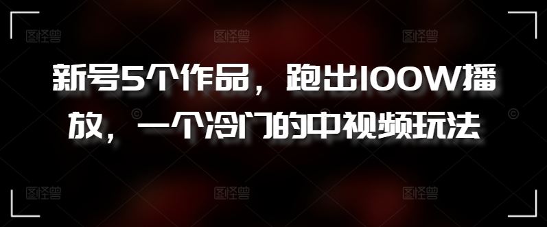 新号5个作品，跑出100W播放，一个冷门的中视频玩法【揭秘】-云库资源