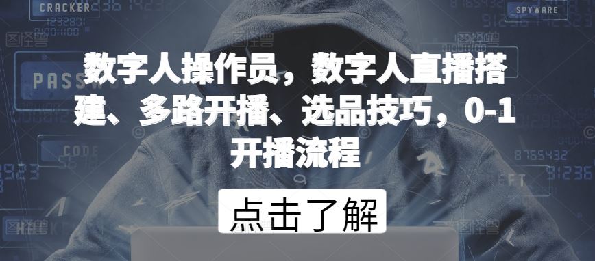 数字人操作员，数字人直播搭建、多路开播、选品技巧，0-1开播流程-云库资源