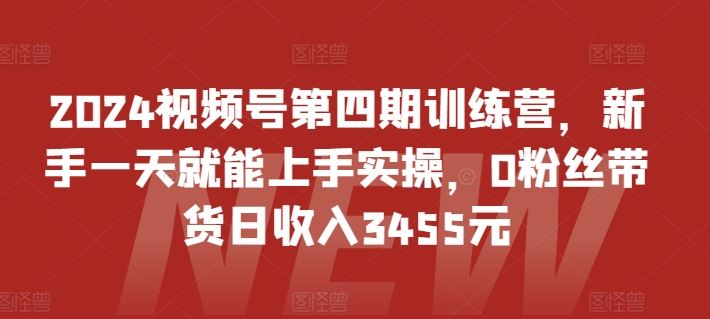 2024视频号第四期训练营，新手一天就能上手实操，0粉丝带货日收入3455元-云库资源
