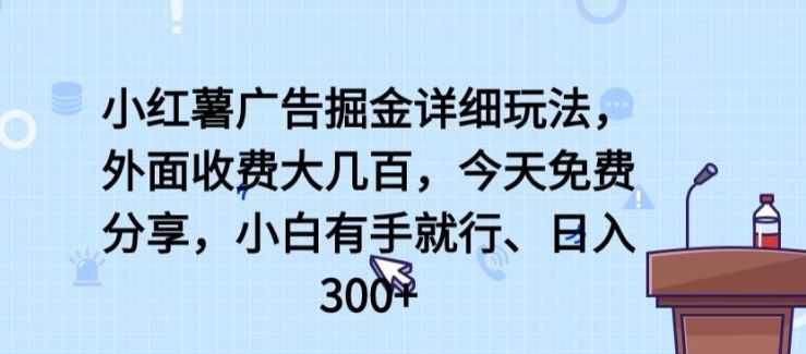 小红薯广告掘金详细玩法，外面收费大几百，小白有手就行，日入300+【揭秘】-云库资源
