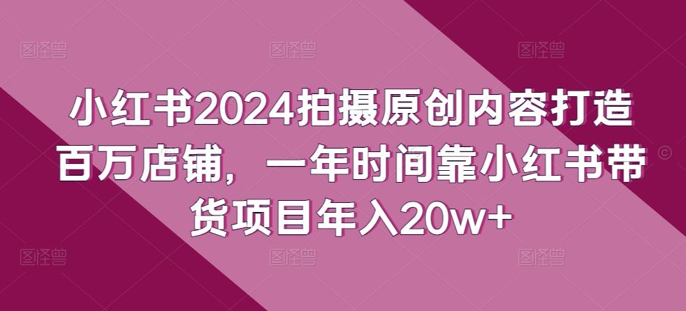 小红书2024拍摄原创内容打造百万店铺，一年时间靠小红书带货项目年入20w+-云库资源
