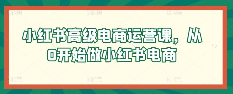 小红书高级电商运营课，从0开始做小红书电商-云库资源
