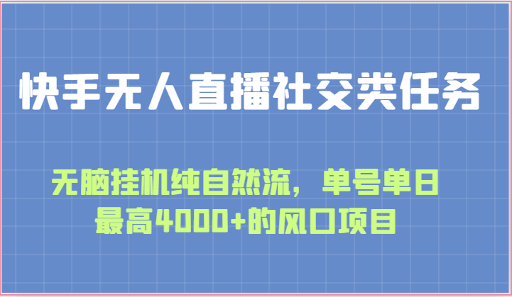 快手无人直播社交类任务：无脑挂机纯自然流，单号单日最高4000+的风口项目-云库资源