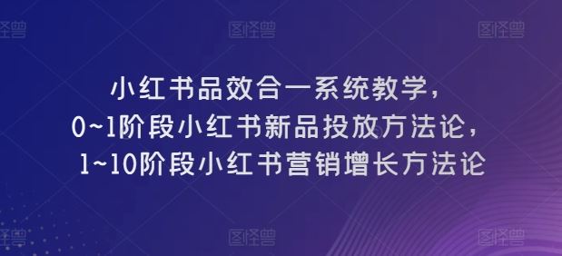 小红书品效合一系统教学，​0~1阶段小红书新品投放方法论，​1~10阶段小红书营销增长方法论-云库资源