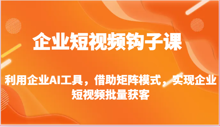 企业短视频钩子课-利用企业AI工具，借助矩阵模式，实现企业短视频批量获客-云库资源