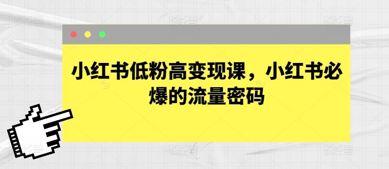 小红书低粉高变现课，小红书必爆的流量密码-云库资源