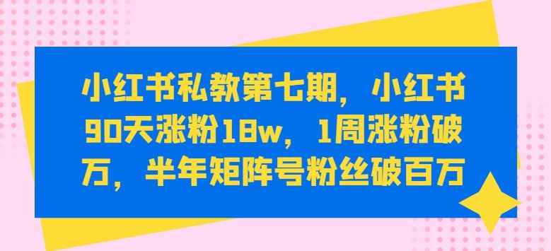 小红书私教第七期，小红书90天涨粉18w，1周涨粉破万，半年矩阵号粉丝破百万-云库资源