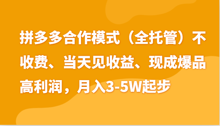 最新拼多多模式日入4K+两天销量过百单，无学费、老运营代操作、小白福利-云库资源