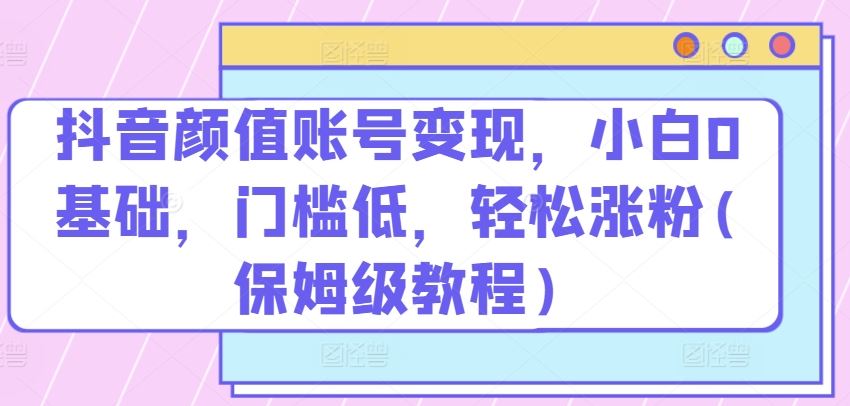 抖音颜值账号变现，小白0基础，门槛低，​轻松涨粉(保姆级教程)【揭秘】-云库资源