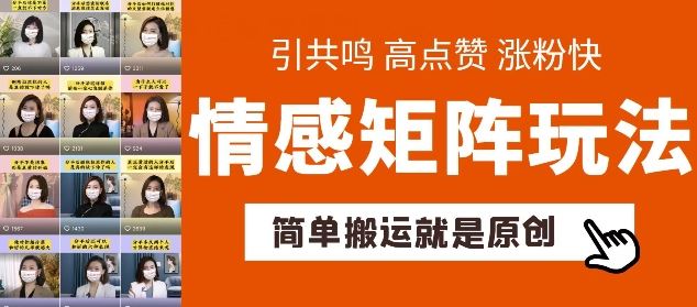 简单搬运，情感矩阵玩法，涨粉速度快，可带货，可起号【揭秘】-云库资源