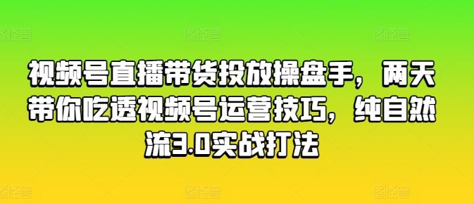 视频号直播带货投放操盘手，两天带你吃透视频号运营技巧，纯自然流3.0实战打法-云库资源