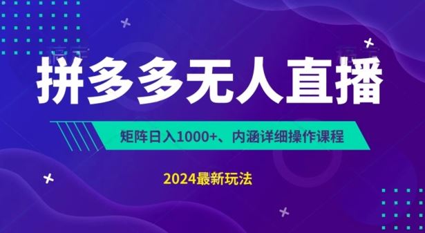 拼多多无人直播不封号，0投入，3天必起，无脑挂机，日入1k+【揭秘】-云库资源