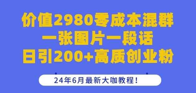 价值2980零成本混群一张图片一段话日引200+高质创业粉，24年6月最新大咖教程【揭秘】-云库资源