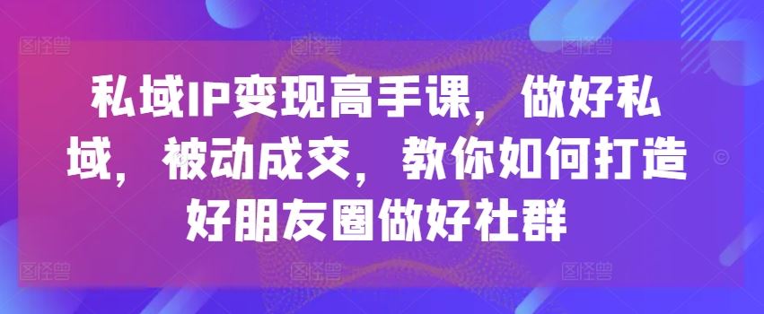 私域IP变现高手课，做好私域，被动成交，教你如何打造好朋友圈做好社群-云库资源