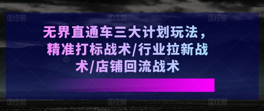 无界直通车三大计划玩法，精准打标战术/行业拉新战术/店铺回流战术-云库资源