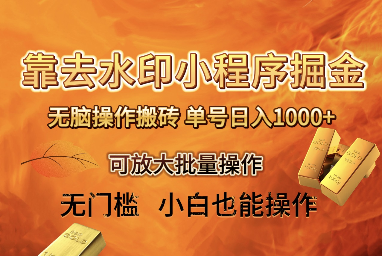 （8339期）去水印小程序+拼多多 无脑搬砖 ，单号日入1000+ 保姆级教程 可放大批量操作-云库资源