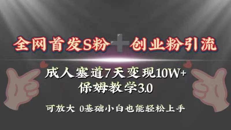 （8337期）全网首发s粉加创业粉引流变现，成人用品赛道7天变现10w+保姆教学3.0-云库资源