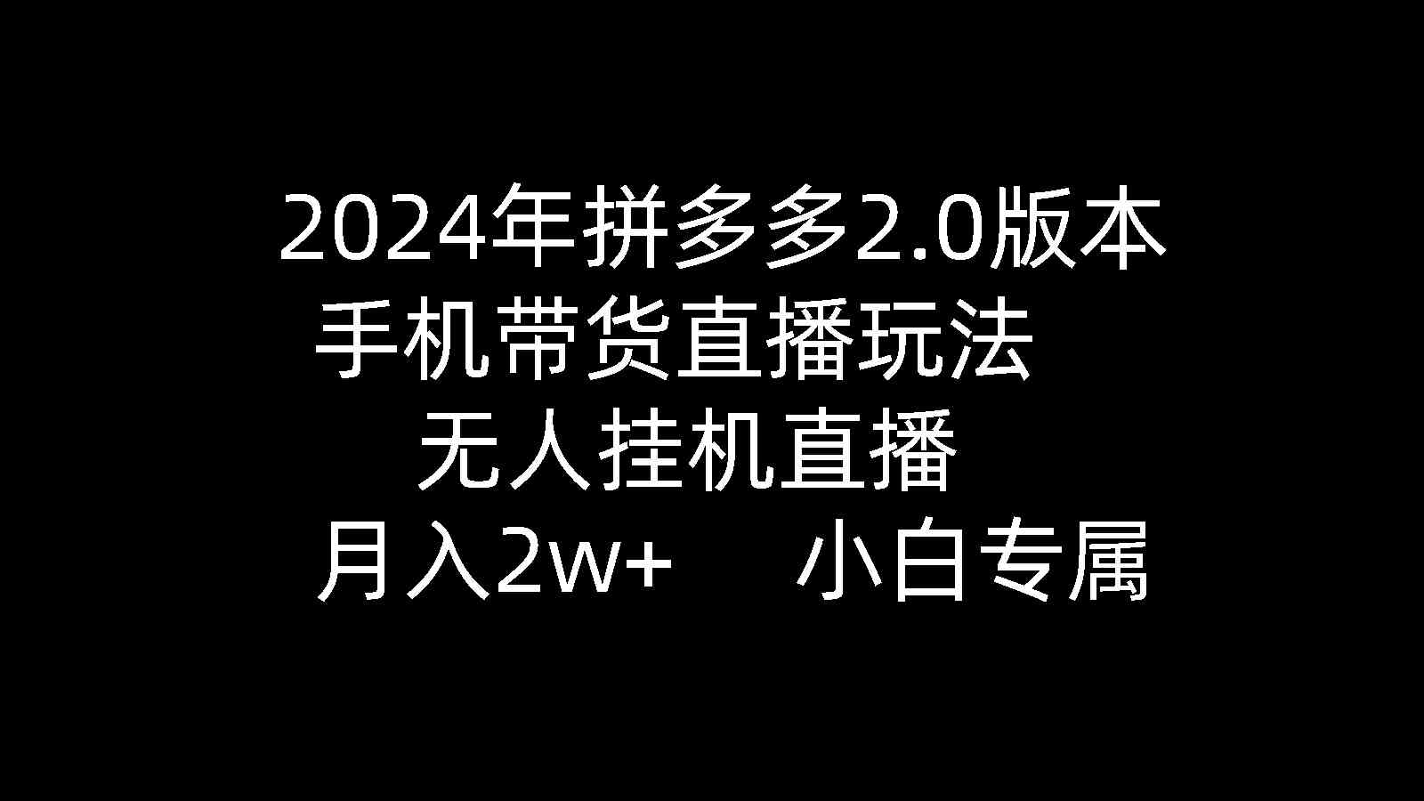 （9768期）2024年拼多多2.0版本，手机带货直播玩法，无人挂机直播， 月入2w+， 小…-云库资源