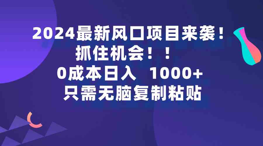 （9899期）2024最新风口项目来袭，抓住机会，0成本一部手机日入1000+，只需无脑复…-云库资源