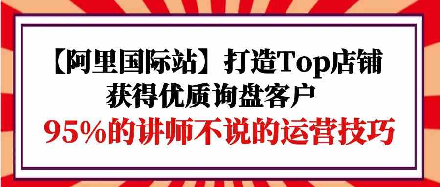 （9976期）【阿里国际站】打造Top店铺-获得优质询盘客户，95%的讲师不说的运营技巧-云库资源