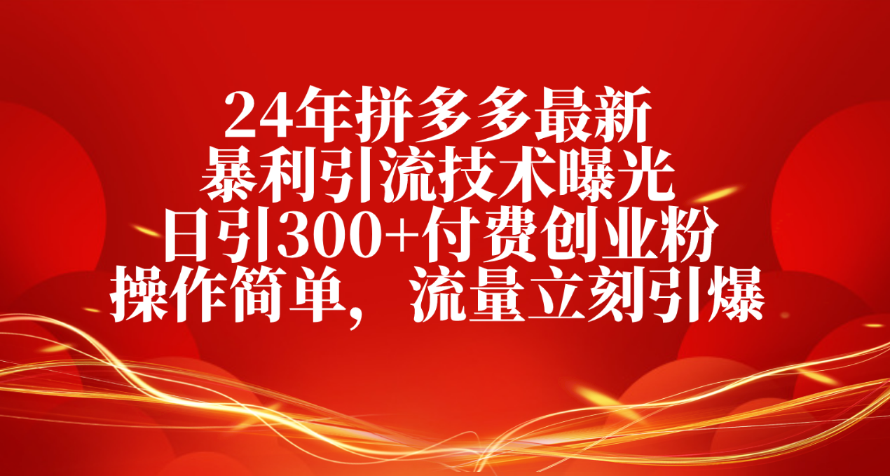 （10559期）24年拼多多最新暴利引流技术曝光，日引300+付费创业粉，操作简单，流量…-云库资源