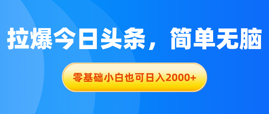 （11077期）拉爆今日头条，简单无脑，零基础小白也可日入2000+-云库资源