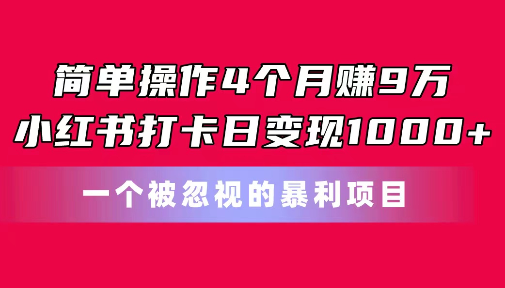 （11048期）简单操作4个月赚9万！小红书打卡日变现1000+！一个被忽视的暴力项目-云库资源