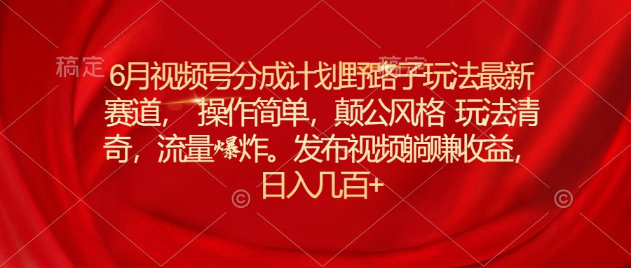（11040期）6月视频号分成计划野路子玩法最新赛道操作简单，颠公风格玩法清奇，流…-云库资源