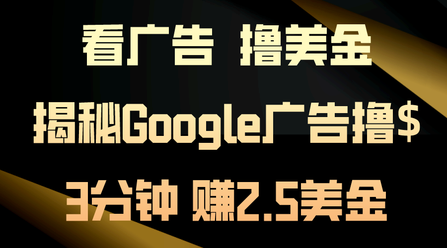 （10912期）看广告，撸美金！3分钟赚2.5美金！日入200美金不是梦！揭秘Google广告…-云库资源