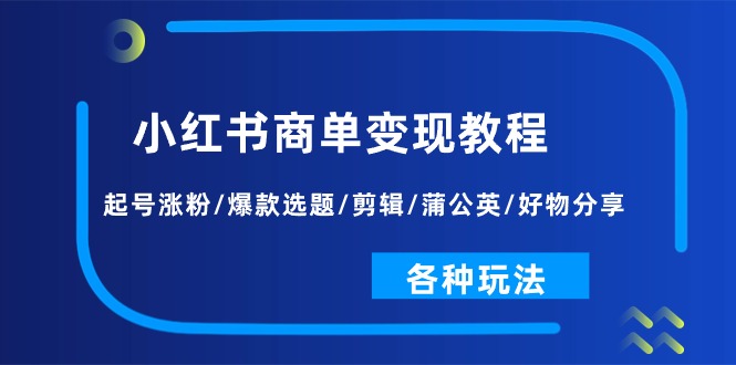 （11164期）小红书商单变现教程：起号涨粉/爆款选题/剪辑/蒲公英/好物分享/各种玩法-云库资源