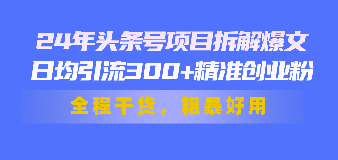 （11397期）24年头条号项目拆解爆文，日均引流300+精准创业粉，全程干货，粗暴好用-云库资源