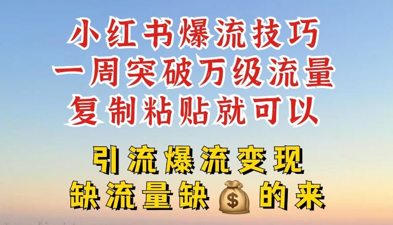 小红书爆流技巧，一周突破万级流量，复制粘贴就可以，引流爆流变现【揭秘】-云库资源