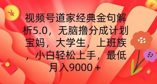 视频号道家经典金句解析5.0.无脑撸分成计划，小白轻松上手，最低月入9000+【揭秘】-云库资源
