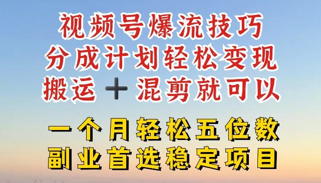 视频号爆流技巧，分成计划轻松变现，搬运 +混剪就可以，一个月轻松五位数稳定项目【揭秘】-云库资源