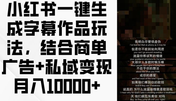 小红书一键生成字幕作品玩法，结合商单广告+私域变现月入1w+【揭秘】-云库资源