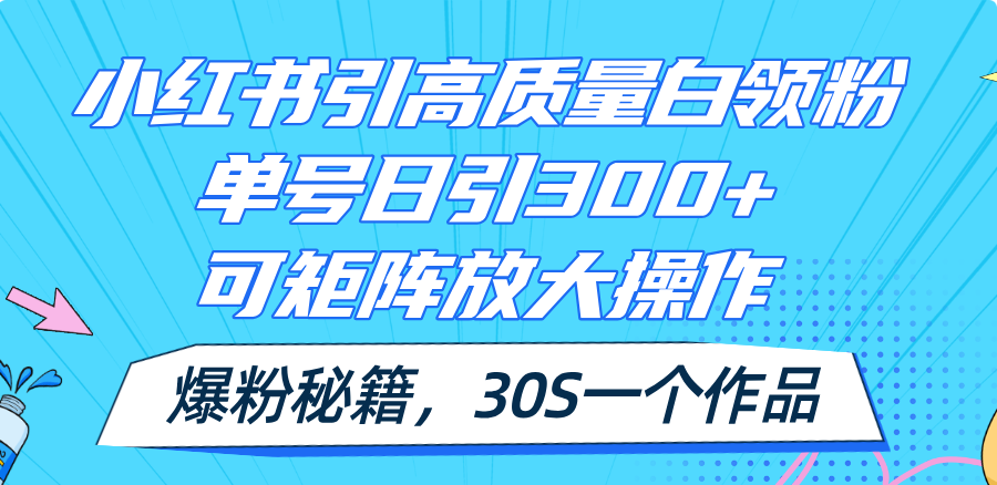 （11692期）小红书引高质量白领粉，单号日引300+，可放大操作，爆粉秘籍！30s一个作品-云库资源