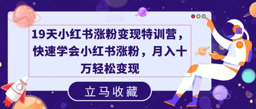 19天小红书涨粉变现特训营，快速学会小红书涨粉，月入十万轻松变现-云库资源