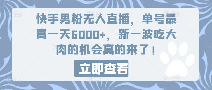 快手男粉无人直播，单号最高一天6000+，新一波吃大肉的机会真的来了-云库资源