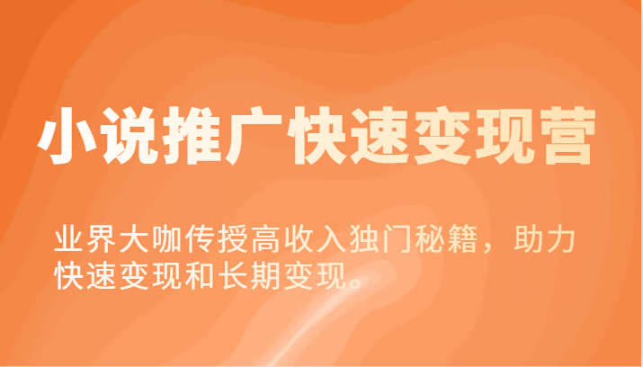 小说推广快速变现营-业界大咖传授高收入独门秘籍，助力快速变现和长期变现。-云库资源