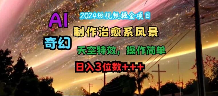 2024短视频掘金项目，AI制作治愈系风景，奇幻天空特效，操作简单，日入3位数【揭秘】-云库资源