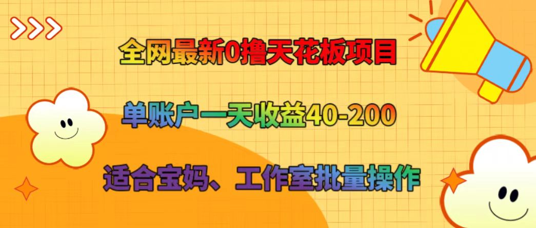 全网最新0撸天花板项目 单账户一天收益40-200 适合宝妈、工作室批量操作-云库资源