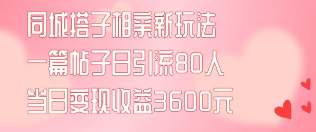 同城搭子相亲新玩法一篇帖子引流80人当日变现3600元(项目教程+实操教程)【揭秘】-云库资源