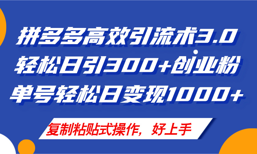 （11917期）拼多多店铺引流技术3.0，日引300+付费创业粉，单号轻松日变现1000+-云库资源