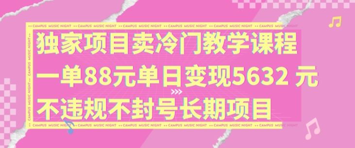 独家项目卖冷门教学课程一单88元单日变现5632元违规不封号长期项目【揭秘】-云库资源